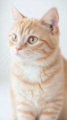 A veterinarian examines the heart of an obese ginger cat in a professional setting with a white background