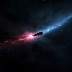 Futuristic Spaceship Traveling Through Cosmic Nebula in Deep Space