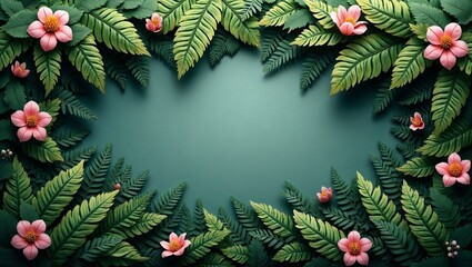 Green Botanical Frame with Pink Flowers