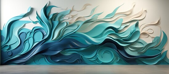 Fototapeta premium Abstract teal wave wall art in modern room