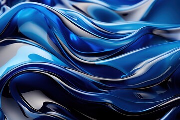 Blue liquid swirls, abstract background, digital render, design element