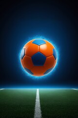 Naklejka premium a close up of a soccer ball flying over a soccer field