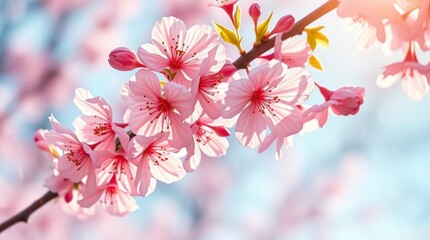 Obraz premium Beautiful Pink Cherry Blossoms in Spring Sunlight