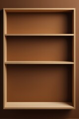 a close up of a wooden shelf with a brown background
