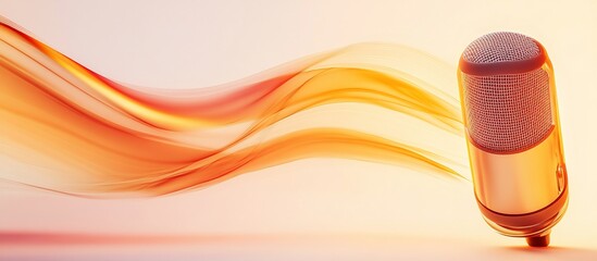 Studio microphone, orange wave background, sound recording, website banner