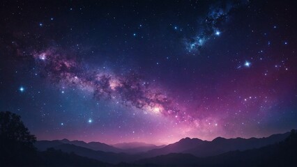 Mountains with purple gradient space galaxy starry night sky background