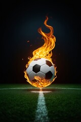 Fototapeta premium arafed soccer ball on fire on a soccer field