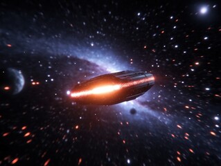 Futuristic Spaceship Traveling Through Colorful Cosmic Nebula