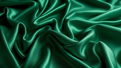 Obraz premium Dark teal green silk satin. Shiny smooth fabric. Soft folds. Luxury background with space for design. web banner. Flat lay, top view table. New year.