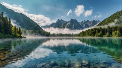 Serene Mountain Lake Landscape Stunning Reflection Photography