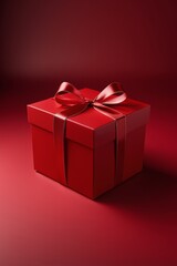 arafed red gift box with a red ribbon and bow on a red background