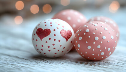 Photo - Festive Valentine's Day Decor Hearts, Decoration, Love, Romantic, Pink, White, Polka Dots, Wood, Bokeh, Lights