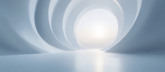 Abstract light interior, oval tunnel, bright exit, futuristic design, background for product display