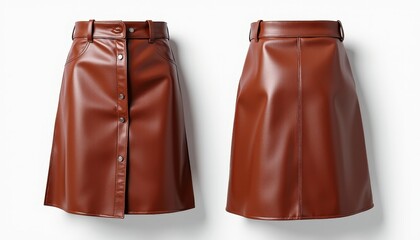 Glamorous Brown Leather Skirts Mockup on Smooth White Background