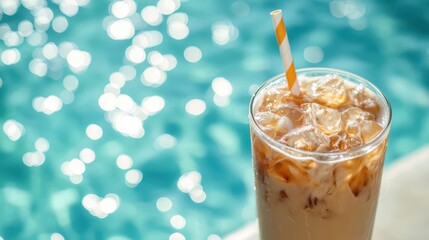 Pool iced coffee summer vibe