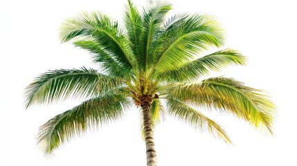 Tropical Palm Tree Against White Sky, Vacation Background
