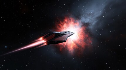 Futuristic Spaceship Flying Through Colorful Cosmic Nebula