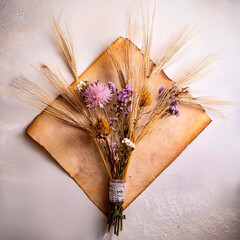 Mazzo di fiori si vecchio foglio di carta