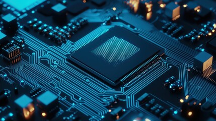 Fototapeta premium Close-Up of an Electronic Circuit Board with Modern Microchip Design