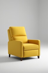 a close up of a yellow recliner chair on a white background