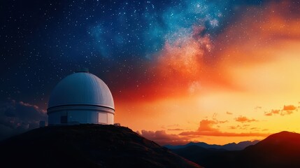Obraz premium Stunning Night Sky with Stars Over a Mountain Observatory at Dusk