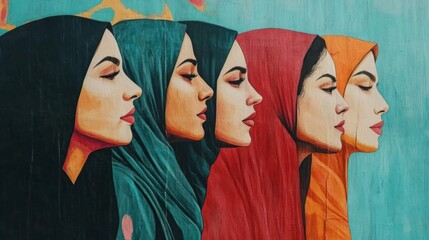 Fototapeta premium Colorful Profile Portraits of Women Wearing Hijabs