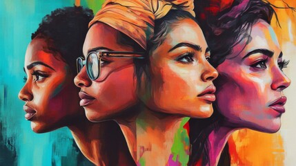 Obraz premium Vibrant Colorful Portraits of Diverse Women