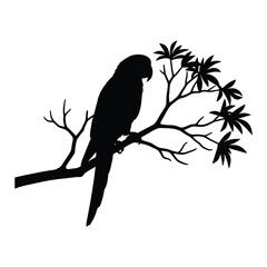 Fototapeta premium Parrot stand tree branch black silhouette vector illustration.