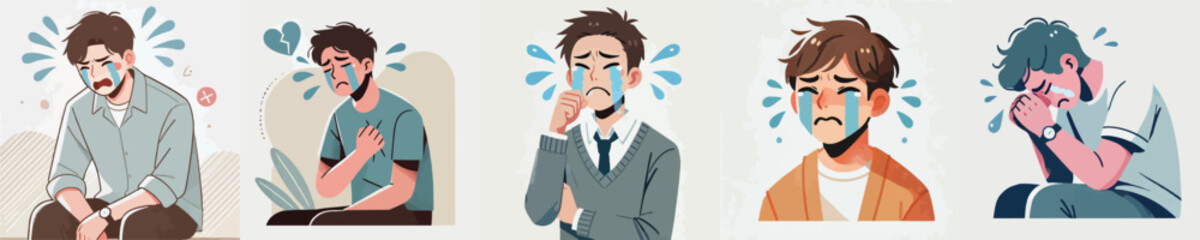 vector of a young man crying