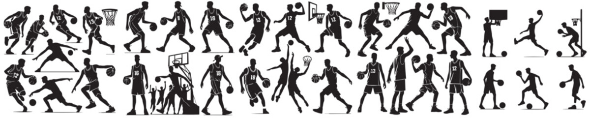 vector set of people playing basketball silhouettes