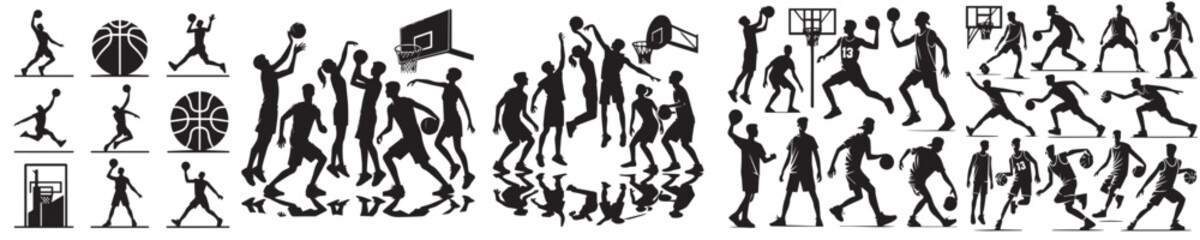 vector set of people playing basketball silhouettes