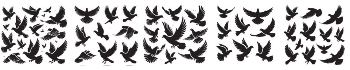 vector set of flying doves silhouettes