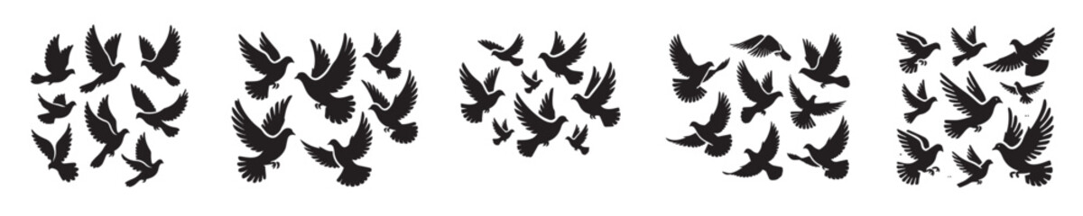 vector set of flying doves silhouettes