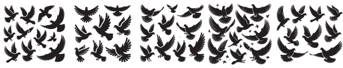 Obraz premium vector set of flying doves silhouettes