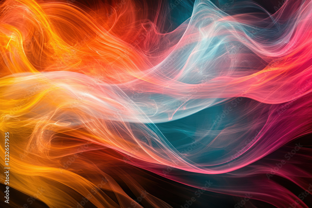 Poster Abstract artwork featuring vibrant, flowing colors and translucent waves, creating a dynamic and ethereal visual effect.