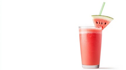 A glass of watermelon juice with a straw in it