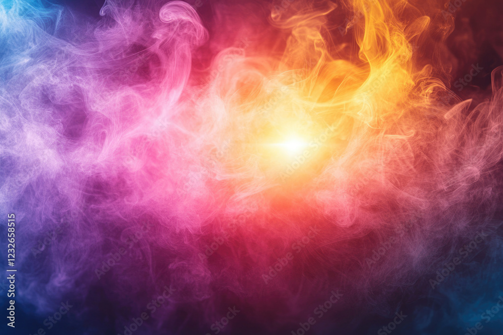 Aufkleber Abstract colorful smoke swirls with vibrant hues and a bright center, creating a dynamic and artistic image.