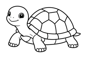 Happy Cute baby Turtle line art silhouette vector illustration graphic.