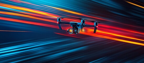 Obraz premium Fast Drone Flight, Night City Lights, Aerial Photography