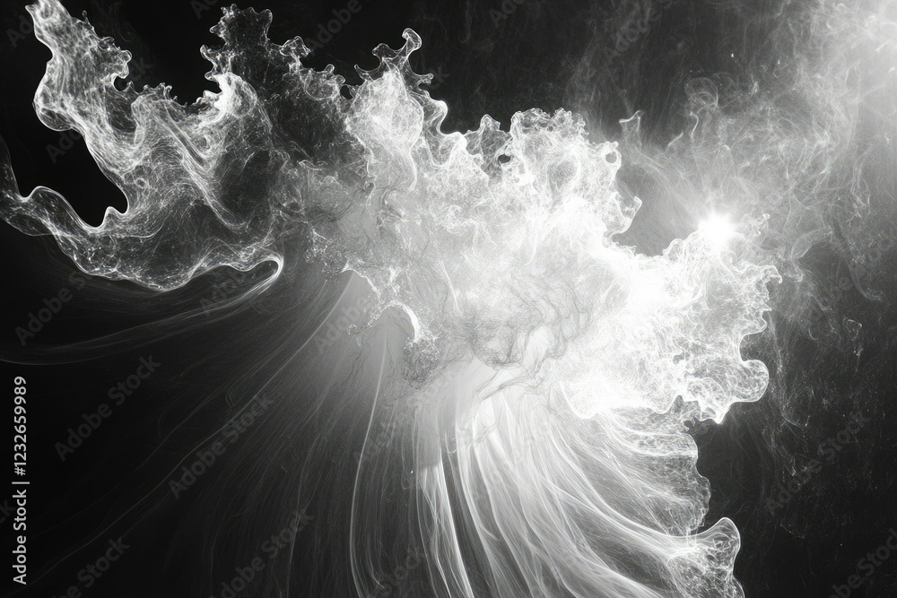 Aufkleber Abstract grayscale image depicting swirling, ethereal clouds of smoke or energy, creating a dynamic, otherworldly scene.