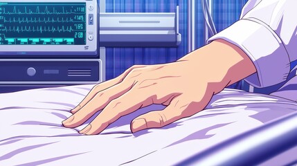 Caring Hand on Hospital Bed in Medical Environment