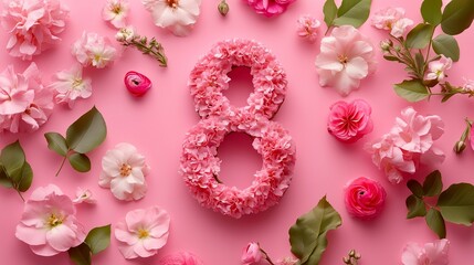 Floral Number 8 on Pink. Floral number 8 arrangement on a pink background ideal for Women's Day and spring celebrations.