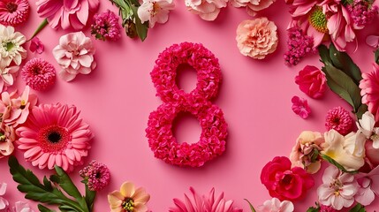 Floral Number Eight Decoration. Floral number eight on pink background ideal for birthdays or anniversaries.
