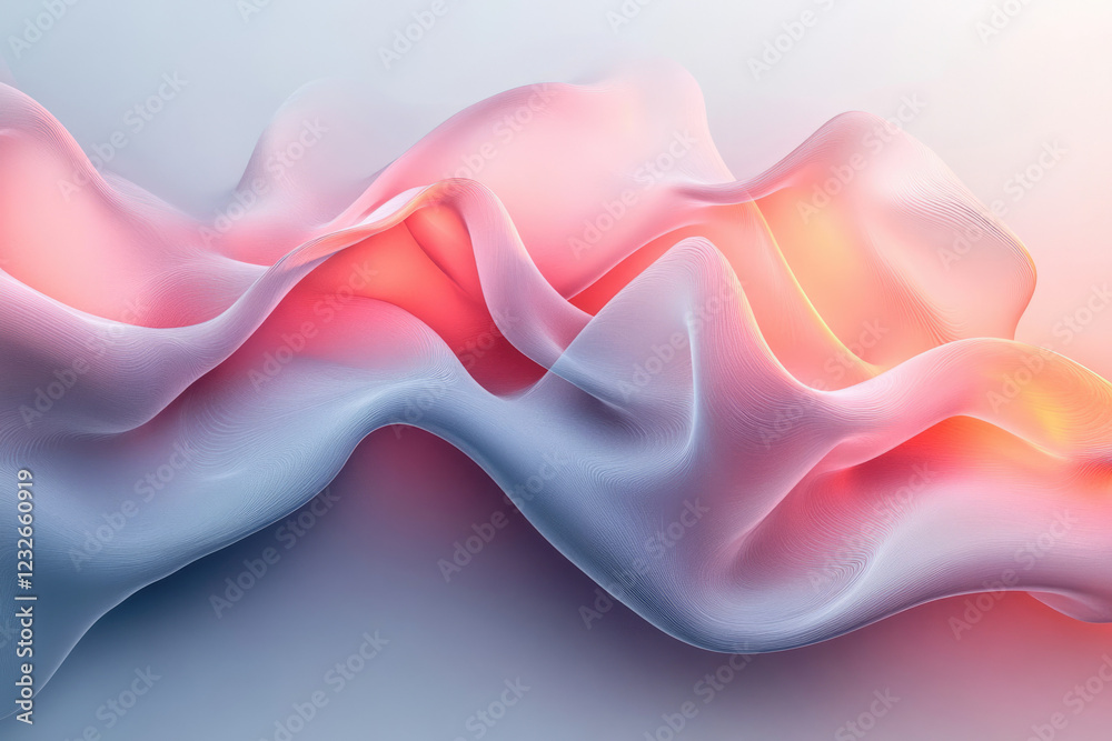 Poster Abstract pink and blue flowing waves, a digital artwork with soft, smooth textures and subtle color gradients.