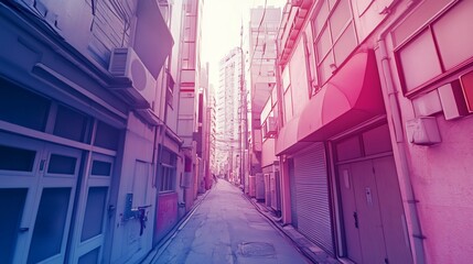 Obraz premium Empty Asian alleyway, sunrise, city buildings, urban exploration, website background