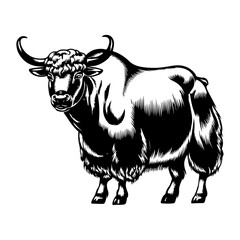 Yak Engraving Style Artwork – Intricate Black and White Animal Design