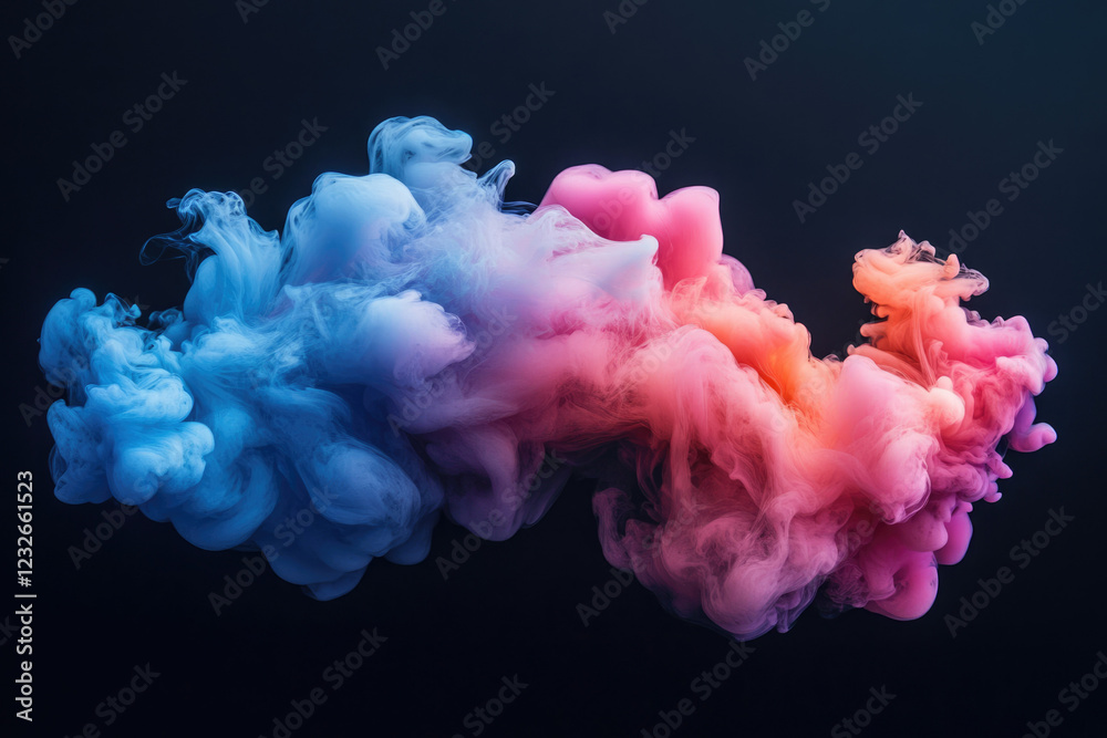 Poster abstract art of vibrant blue and pink ink swirling in water, creating a mesmerizing cloud of color.