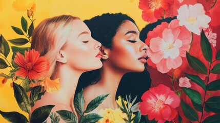 Two Women with Flowers: A Colorful Floral Portrait