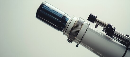 Fototapeta premium Telescope lens close-up, studio shot, white background, astronomy
