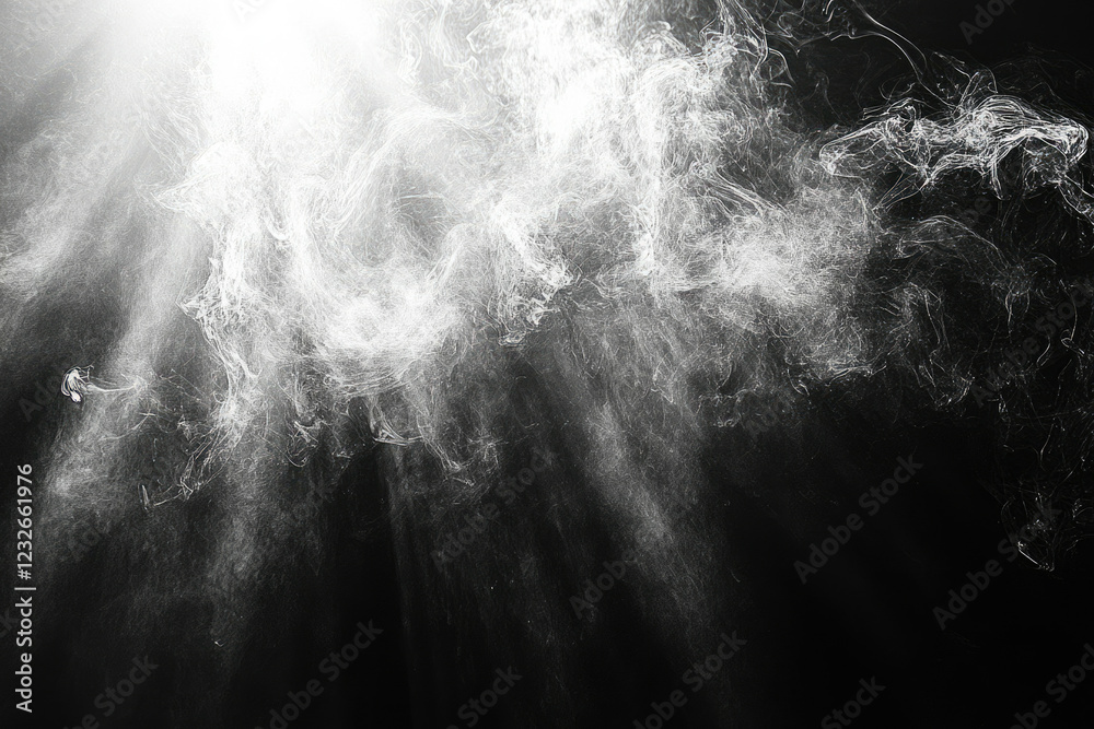 Aufkleber abstract monochrome image of swirling white smoke or dust illuminated by a bright light source again